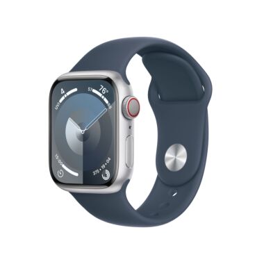 Apple Watch Series 9 GPS + Cellular 45mm Silver Aluminium Case with Storm Blue Sport Band - S/M