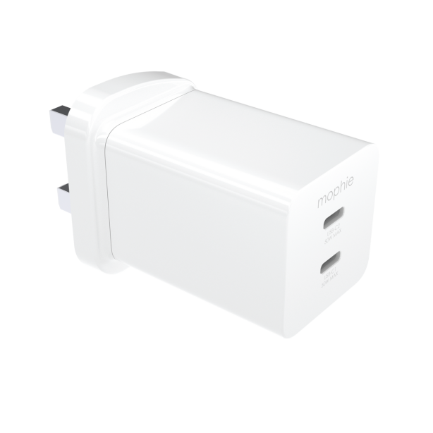 Mophie Power Adapter 50W | USB-C x 2 | GaN - White