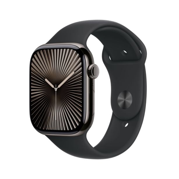 Apple Watch Series 10 GPS Cellular 46mm Slate Titanium Case with Black Sport Band S M