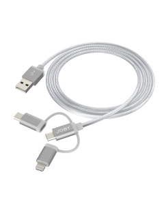 Joby  Charge & Sync 3-in-1 Cable (Micro USB, Lightning & USB-C), 1.2M, 2.4A, Space Grey Braided