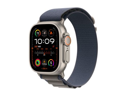 Apple Watch Ultra 2 GPS + Cellular, 49mm Titanium Case with Blue Alpine Loop - Small