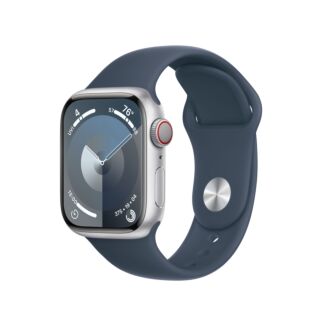 Apple Watch Series 9 GPS + Cellular 45mm Silver Aluminium Case with Storm Blue Sport Band - S/M