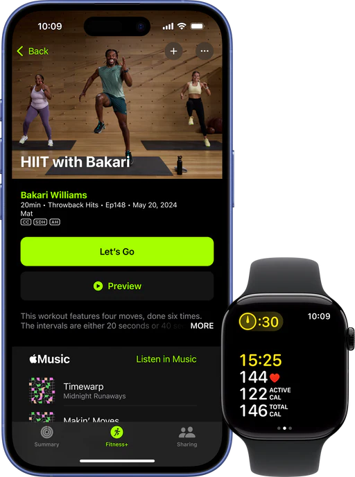 Apple Fitness+ example on iPhone with Apple Watch