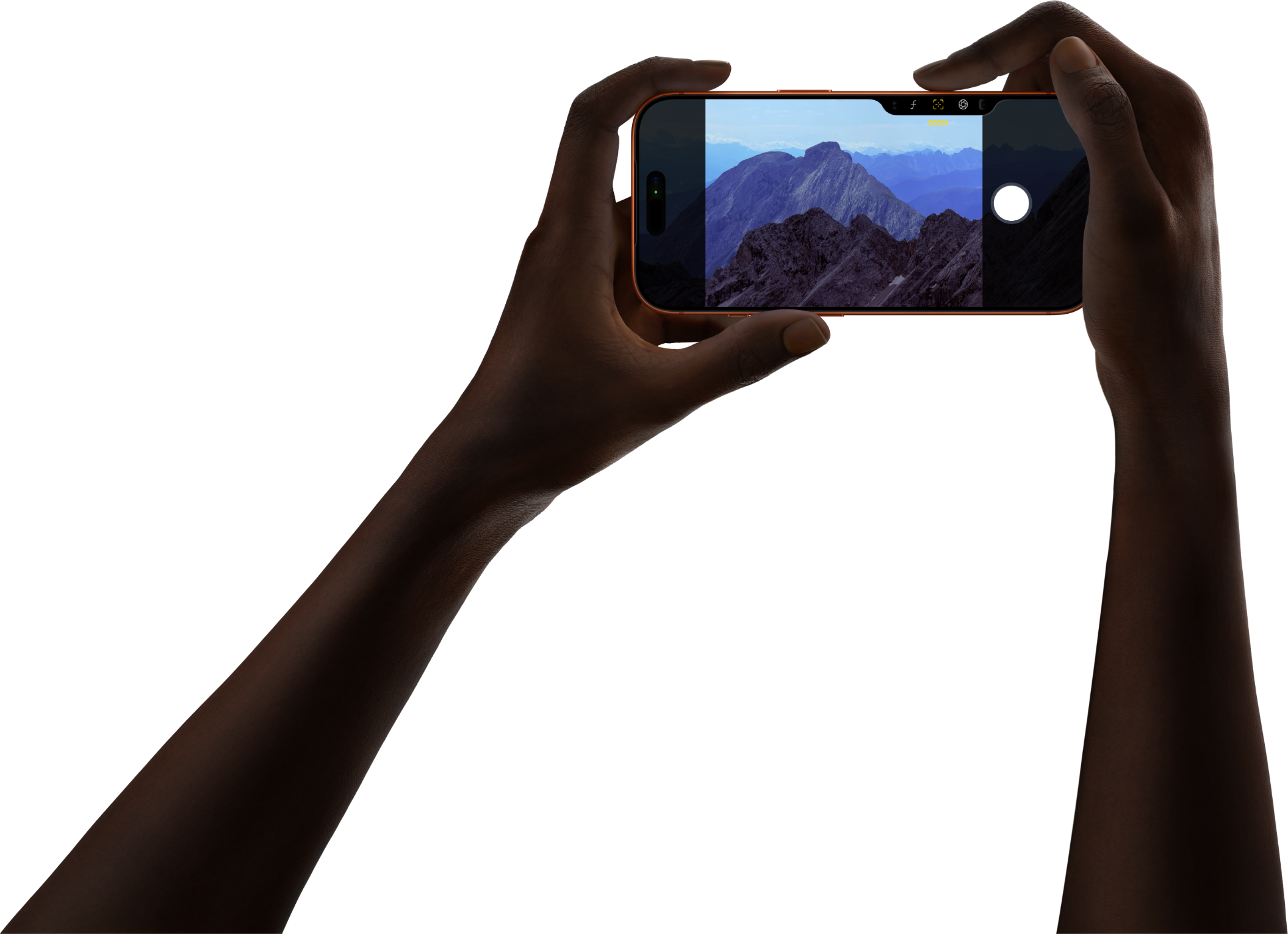 Hand holding iPhone using camera control button